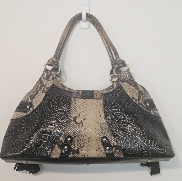 Sharif Studio Tooled Leather Earth Tone Shoulder Bag Purse - Picture 8 of 12